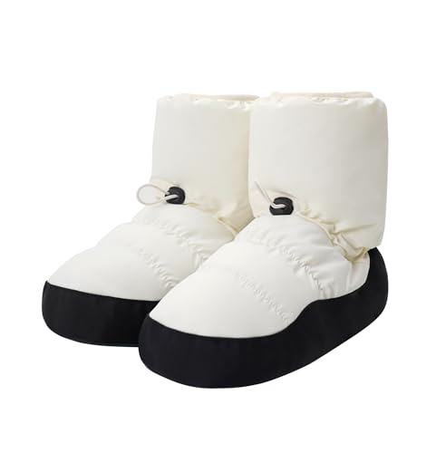 Daydance Teen Girls Women Ballet Warm up Booties Dance Shoes with Adjustable Drawstring White