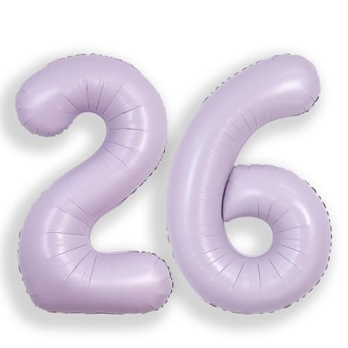 Image of SUWEN 40 Inch Light Purple Large 26 Balloon Number Big Foil Helium Lavender Number Balloons Huge Mylar 0-9 Giant Jumbo Happy 26th Birthday Party Anniversary Decorations