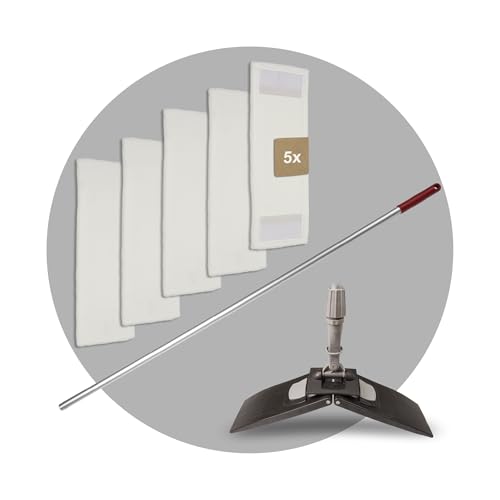 G.I.V. - Reinigungstechnik Bodenwischer Set Moppstange Aluminium mit Rändelhandgriff + Klapphalter & 5x Microfasermopp Bezug 50cm - Wischbezug Microfaser - Wischer Bodenreinigung - Wischmopp mit Stiel – Bild 8