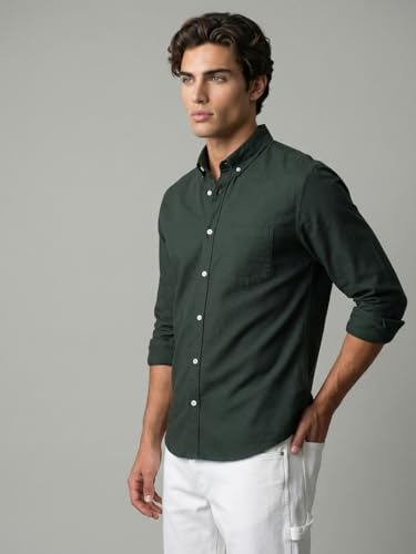 Image of Urbano Fashion Men's Cotton Full Sleeve Regular Fit Solid Oxford Shirt with Button-Down Collar