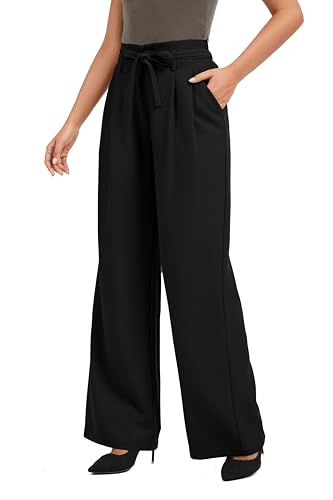 FUNYYZO Wide Casual Pants Women's High Elastic Waisted Business Work Trousers Long Pants4
