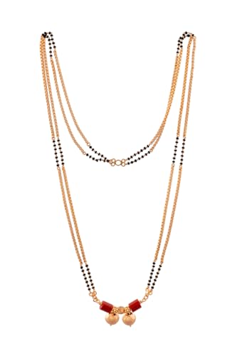 Image of Radha's Creations Traditional Mangalsutra with Black Beads and 2 Red beads 30 inch Length One Gram Gold Plated For Women and Girls