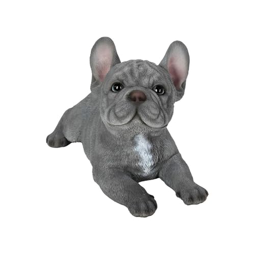 Estatua de Bulldog Francés Acostado en Resin Gris Azul