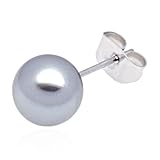 Piena ピアス レディース サージカルステンレス製ポスト 一粒 パール 6mm 8mm 1個売り 片耳用 大きめ シンプル 金属アレルギー対応 (グレー 8mm)