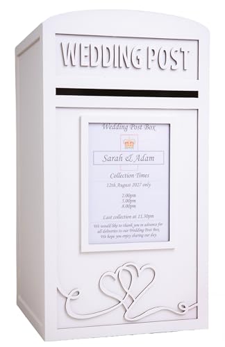 Personalised White Wooden Wedding Card Post Box Inc Lock & Keys Large Locking Card Collection Box Royal Mail Postbox for Weddings Receptions Wedding Cards Box