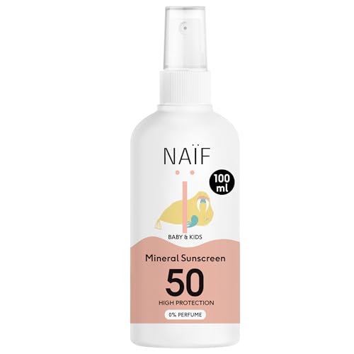 Naïf - Mineralisches Sonnenschutzspray - für Baby & Kind - 0% Parfüm - LSF 50 - Spray ohne Octocrylene - UVA und UVB Schutz - Wasserresistent - Dermatologisch Getestet - Ohne Mikroplastik - 100ml