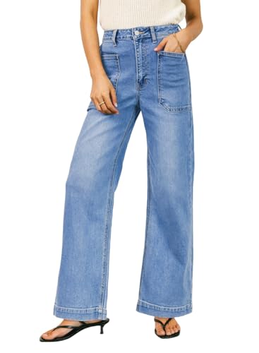 EVALESS Wide Leg Jeans for Women Trendy High Waisted Stretchy Baggy Denim Pants