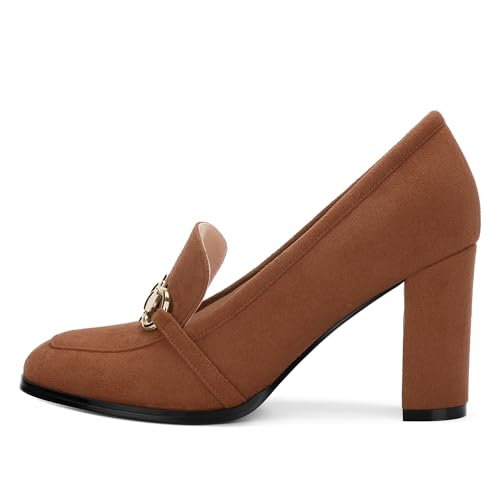 Women's Square Toe High Heeled Loafers, Fashion Chunky Heel Pumps for Women, Casual Party Work Shoes2