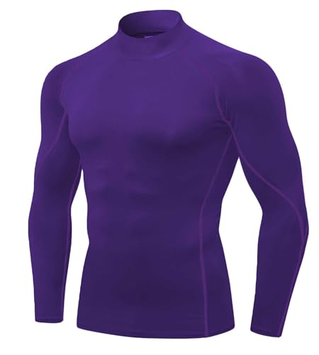 Men's Turtleneck Compression Shirts Long Sleeve Athletic Workout T-Shirt Sports Undershirt Quick Dry Base Layer Top