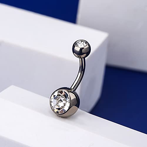 OUFER Belly Button Rings G23 Solid Titanium 14G Clear CZ Belly Rings Navel Piercing Jewelry Navel Rings3