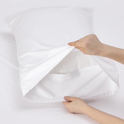 Image of Bedsure Cooling Sheets Twin XL, Rayon Derived from Bamboo, PureWoven, Breathable & Soft Twin XL Sheet Sets, Deep Pocket Up to 16 Inches, Hotel Luxury Silky Dorm Bedding for Hot Sleepers, White