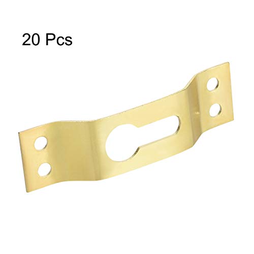 Image of uxcell Keyhole Hanging Plate, 66mm x 19mm Single Hole Hook for Picture Frames with Screws, 20 Pcs (Golden)
