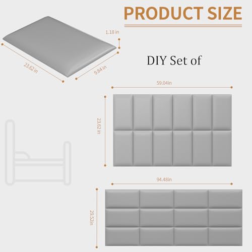 Image of Headboards Wall Panel for Full, Queen and King - Self-Adhesive 3D Upholstered Panel for Bedroom /Living Room (12 Pieces 9.84 in x 23.6 in)