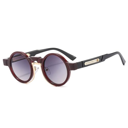 Lunettes de soleil rondes rétro punk LVTFCO UV400 unisexes noir gris