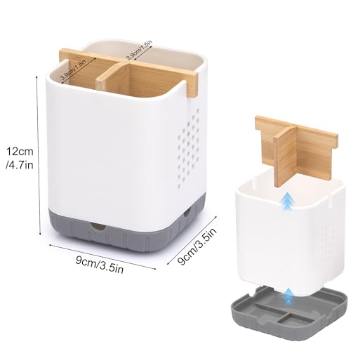 BYUNER Bambus Zahnbürstenhalter Elektrische Zahnbürste, Toothbrush Holder, Deco Badezimmer Organizer, Bathroom Organizer, Bad Zahnputzbecher Abnehmbarer Zahnbürstenhalterung mit Abflussloch（Grau/Weiß） 5