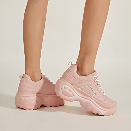 Image of LUCKY STEP Women Chunky Platform Dad Colorblock Casual Lace-Up Walking Sneakers