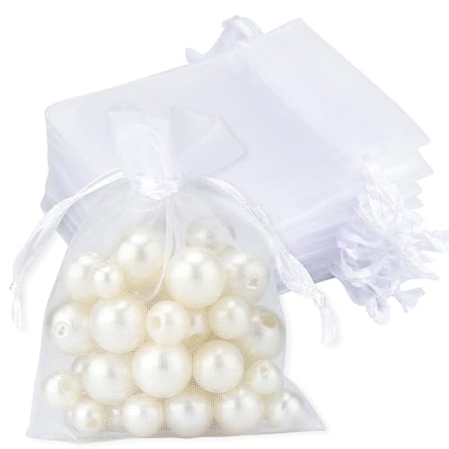 100pcs Bolsas de Organza de Regalo Bolsitas de Organza 7x9cm para Boda Favores, Joyas y Dulces (Blanco)