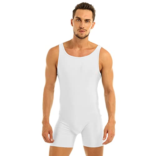 iiniim Hombre Adulto Maillot Elástico de Gimnasia Leotardos Ritmica Danza Ballet sin Mangas Una Pieza Mono Deportivo Liso Men Unitard Body Suave Body Ropa Interior para Adultos Blanco C 3XL