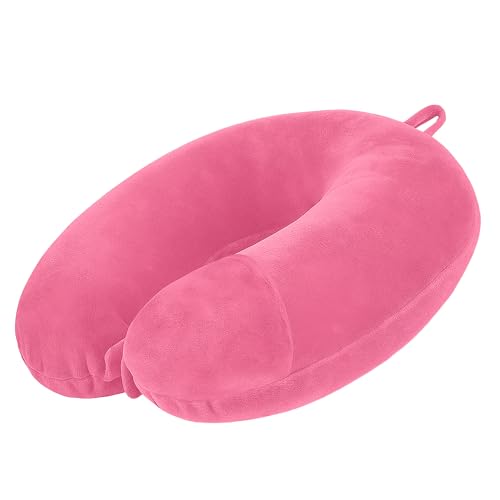Image of U-SShaped Neck Pillow Soft Fiber Filled Travel Cushion with Snap Button, Comfortable Fabric, Neck Support for Flight, Bus, Car, Neck Pillow for Pain Relief (Pink)