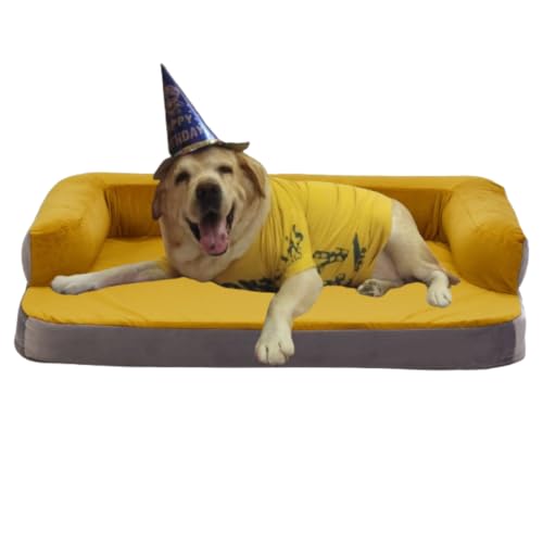 Image of Cutepups Orthopedic Dog Beds for XL pet Bed for Large Dogs Bread, Waterproof XL Dog Bed with Sides, Non-Slip Bottom and with Washable Removable Cover Yellow Color