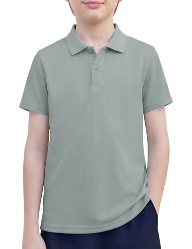 Arshiner Boys Performance Polo Shirt Golf Uniform Short Sleeve Active Casual Button Collared T Shirt Size 12-13 Slate Gray