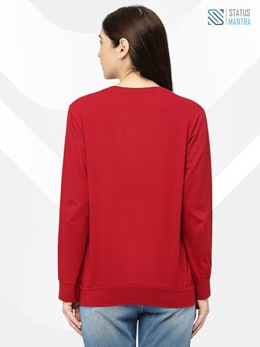 Image of STATUS MANTRA Women's Cotton Round Neck Regular Fit Sweatshirt | Full Sleeves and Smile Printed | Comfort Colour T-Shirt | Available in Multicolor & Size Small to 2XL