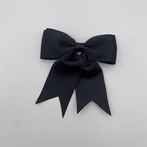 VReder 10cm Pre-Tied Grosgrain Bows, Threaded Webbing Double Bows, Self Adhesive Stick on Large Ribbon Bow 6PCS (Black)