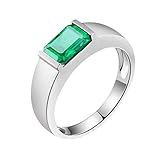 Beydodo Anillo de boda para hombre de oro blanco 750, anillos de boda personalizados, solitario con esmeralda de 1,5 quilates, anillos de compromiso, anillos de boda, sin níquel, tamaño 50-65, 61