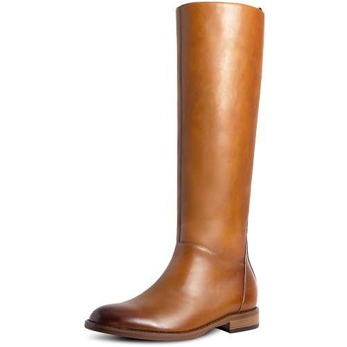 Brown Women's Flat Boots Knee High Round Toe Low Heel