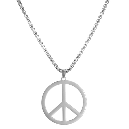 Liitata Collier avec pendentif signe de paix en acier inoxydable - Collier avec pendentif en forme de symbole de paix - Collier rock punk hip hop pour hommes...