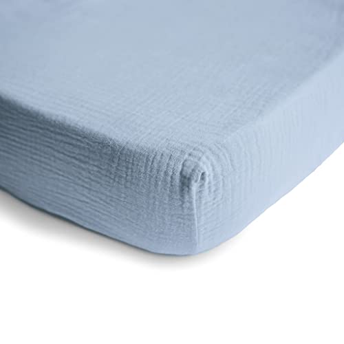 Image of mushie Extra Soft Muslin Fitted MINI Crib Sheet | 24 inchx 38 inch (Baby Blue)