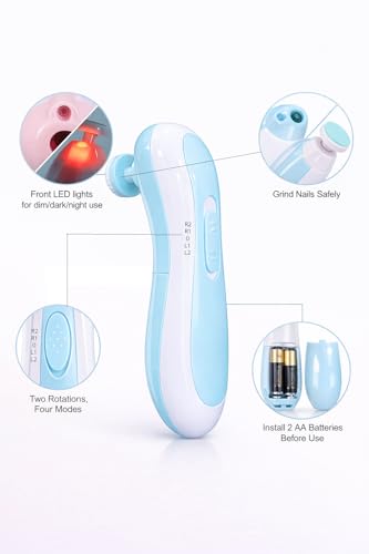 Image of Brand Conquer Electric Baby Nail Trimmer for Newborns with LED Light - Safe Baby Nail Cutter 0-6 Months | Quiet Baby Nail File Kit with Multiple Grinding Heads | Infant Nail Care Grooming Set (Blue)