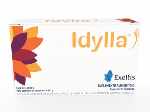 Productos Para La Menopausia, Idylla Suplemento Alimenticio a Base de Aceite de Semillas de Onagra, Extracto de Flores de Lúpulo, Triptofano, Vitaminas y Minerales 30 Cápsulas