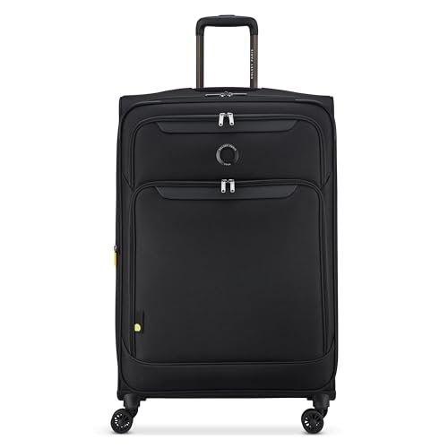 Image of DELSEY PARIS Sky Max 3.0 Checked Suitcase 28 Inch Large, Lightweight Softside Expandable Luggage, Spinner Wheels, Soft Touch Handle, Onyx Black
