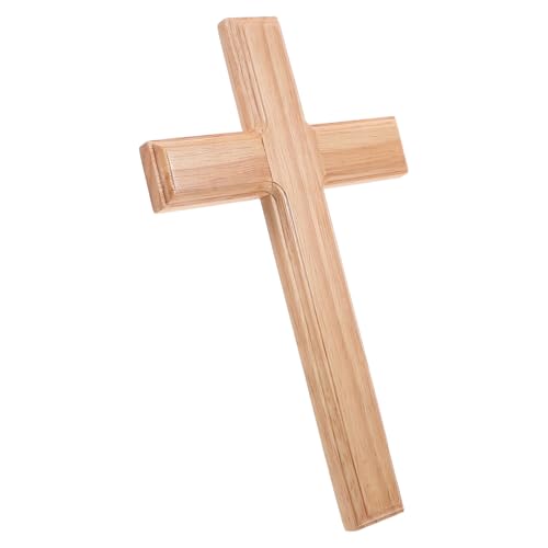 Toyvian Cruz Cristiana de Madera Maciza para Colgar Pared 25 CM Escultura Religiosa Artesanal Vetas Naturales Decoración Religiosa para Hogar Iglesia y Oratorio