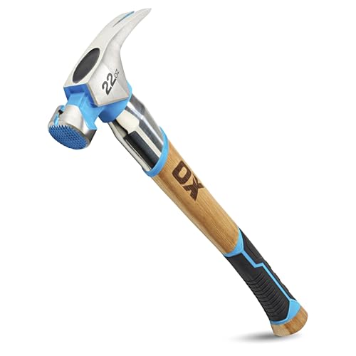 OX 22 oz Framing Hammer Milled Face with Rubber Grip Wood Handle Hammers with American Hickory - Claw Martillos De Construccion