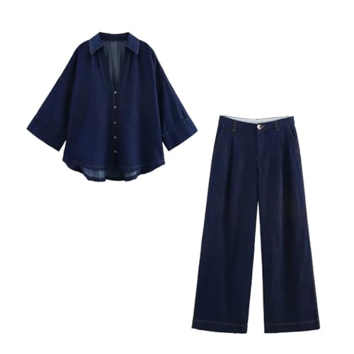 Ensemble décontracté en jean femme avec pantalon large fluide et confortable