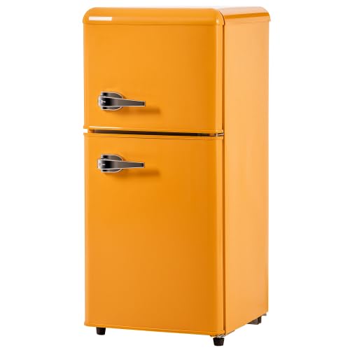 Mini frigo rétro 60 L avec congélateur 22 L, réfrigérateur combiné double porte, frigo de chambre pour bureau et cuisine, 88,8 x 45,5 x 42,5 cm, jaune