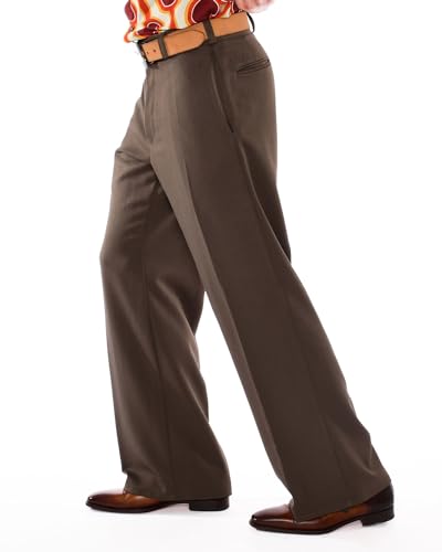 Mens 70s Light Brown Stretch Gabardine Wide Leg Pants