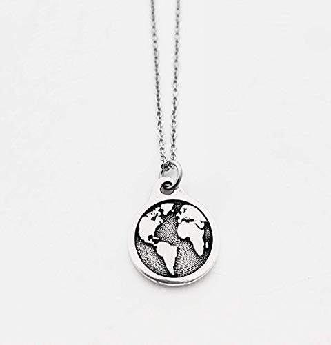 World Traveler Earth Necklace - Pewter World Earth Charm on 18 inch Stainless Steel Cable Chain2