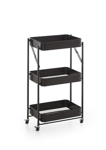 xonox.home – Rollwagen mit Rollen 44x78x31 cm in Schwarz – Praktischer Servierwagen mit 3 offenen Fächern – Mobil, vielseitig, geradlinig & ideal als Badregal oder Küchenhilfe