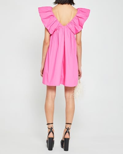 Image of Women's Floral Bow V Neck Babydoll Mini Dress Flower Print Puffy Sleeve Boho Short Casual Loose Flowy Dresses