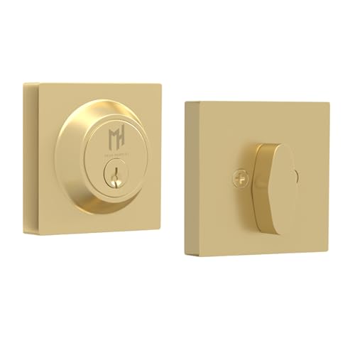 Image of Mega Handles - Prime Deadbolt I Entry Deadbolt Lock - Heavy Duty Square Locking Deadbolt for Left or Right-Handed Doors - Interior /Exterior - Satin Brass