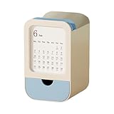 Pen Holder, Pen and Pencil Organizer, Storage Container with Built In Drawer, Integrated Desk Calendar Design, Multifunctional Stationery Box for Offices, School, Home, Classroom, 3.15x3.23x5.2 inches