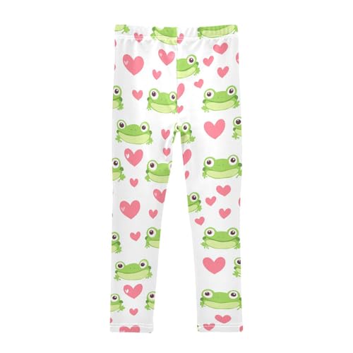 Wusikd Green Frogs Heart Girls' Leggings Toddler Doodles Cute Kids Yoga Pants Dance Active Tights 4T2