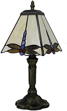 LITFAD 110V-120V Glass Shade Table Light Dragonfly Motif Square Desk Lamp Creative Bedside Table Lamp with Aged Bronze Base for Restaurant Bedroom Hotel Office