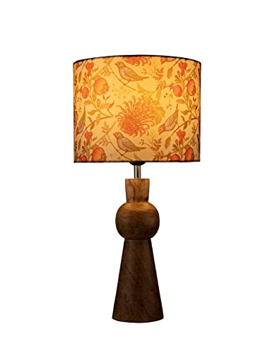 Image of Green Girgit Wooden Skirt Lamp with Multicolor Birdy Shade