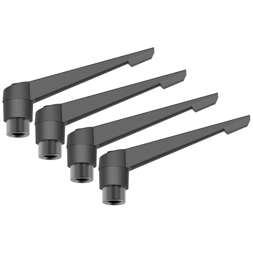 Skweawert 4PCS Adjustable Clamping Lever Handles, M6 Female Thread Knobs Rotating Screw Locking Quick Release Ratchet Push Button Handle, Black
