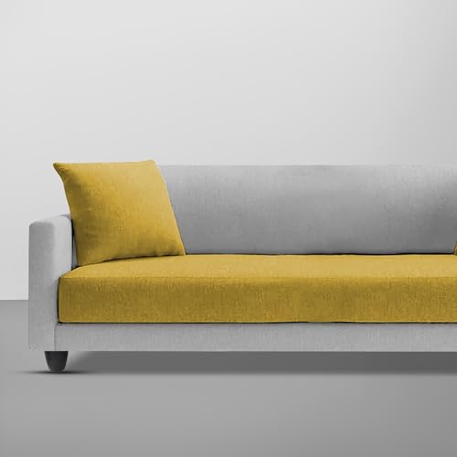 Image of Casaliving Dominic 3 Seater Sofa Set for Living Room (Yellow Grey Fabric) Premium Fabric Sofa