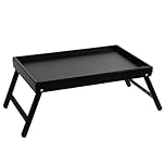 Vencier Bamboo Bed Tray, Folding Legs, Raised Edge, For Breakfast in Bed and Serving, HWD: 22x64x31cm, White (Black)